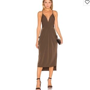 BCBG Faux Wrap Dress Olive Brown